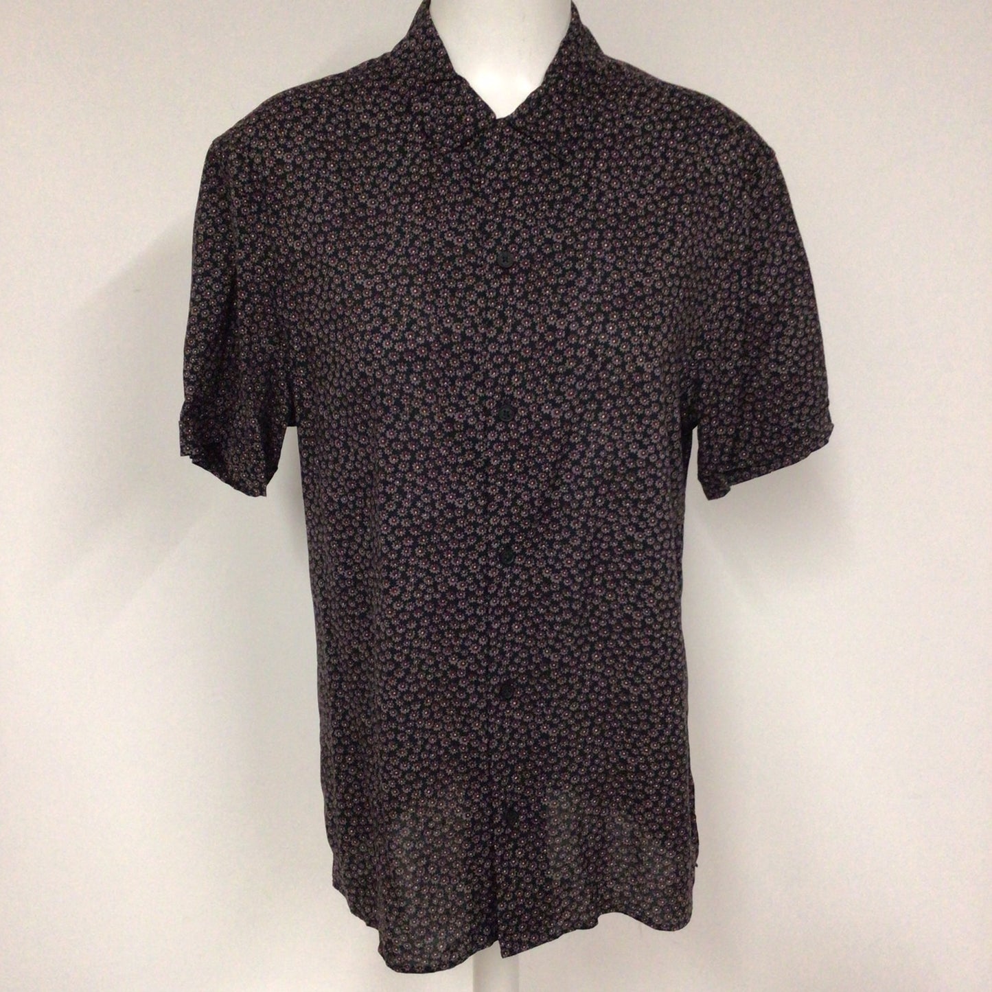 AllSaints Black & Red Pattern Short Sleeve Shirt Size M