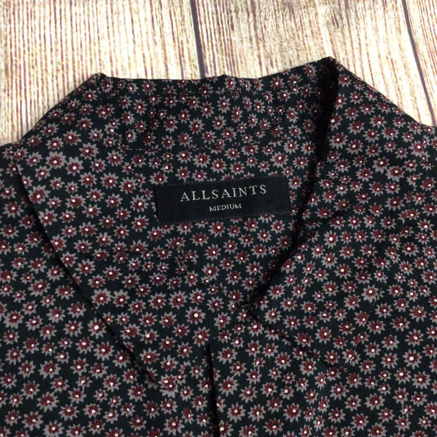 AllSaints Black & Red Pattern Short Sleeve Shirt Size M