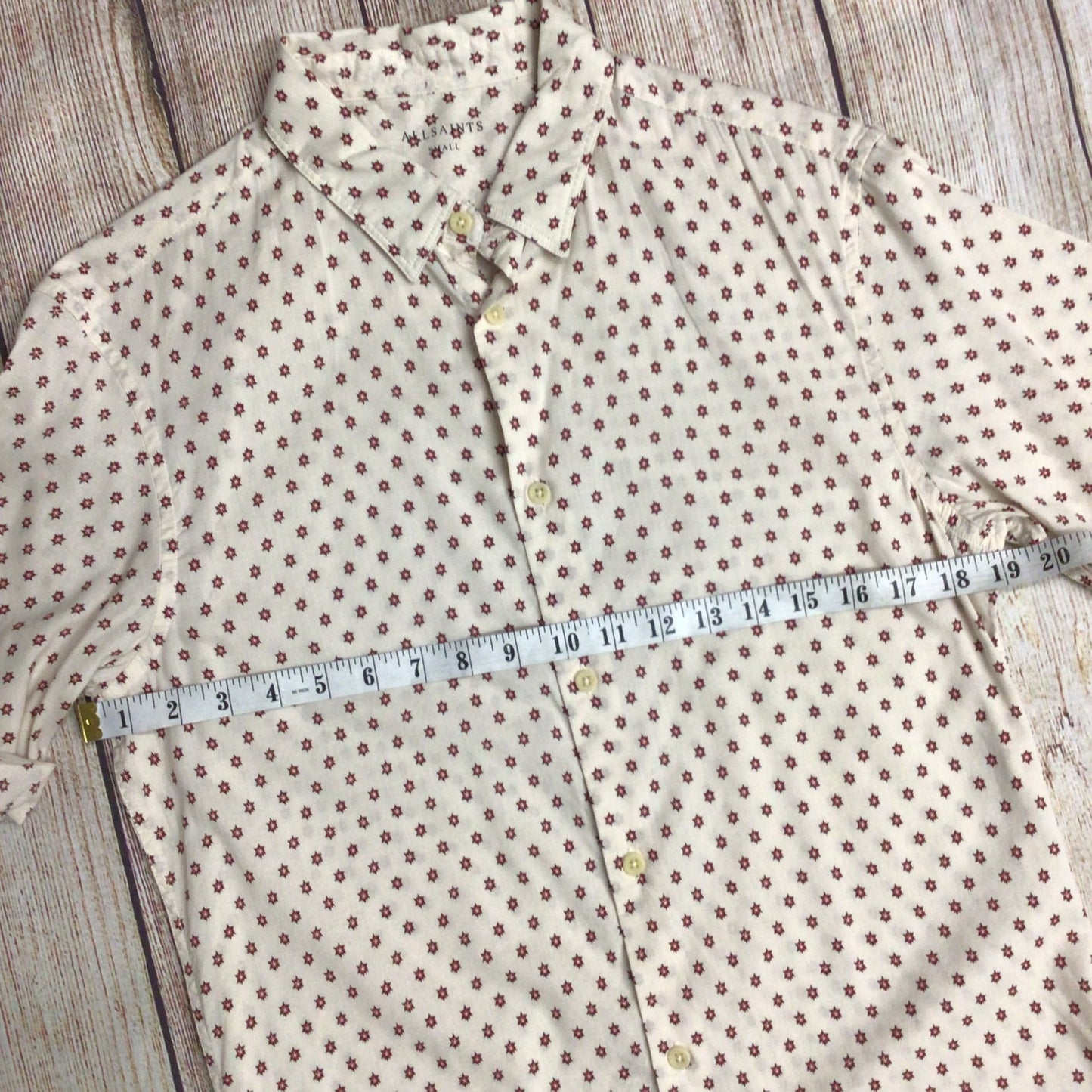 AllSaints Cream & Red Pattern Kapow Short Sleeve Shirt Size S