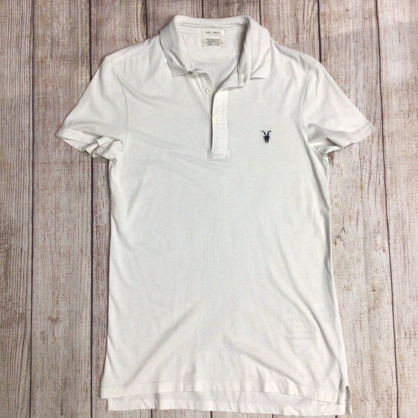 AllSaints Spitalfields Stone White 100% Cotton Polo Shirt Size S