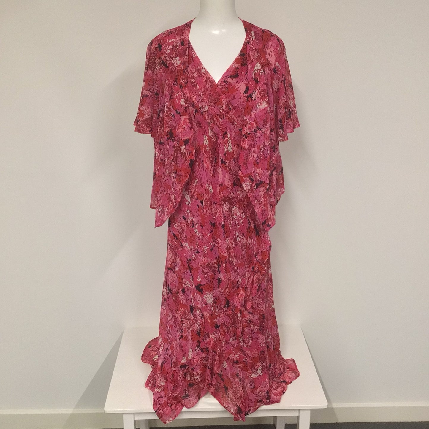 Ann Harvey Pink Patterned 2 Piece Floaty Dress & Shawl Size 18