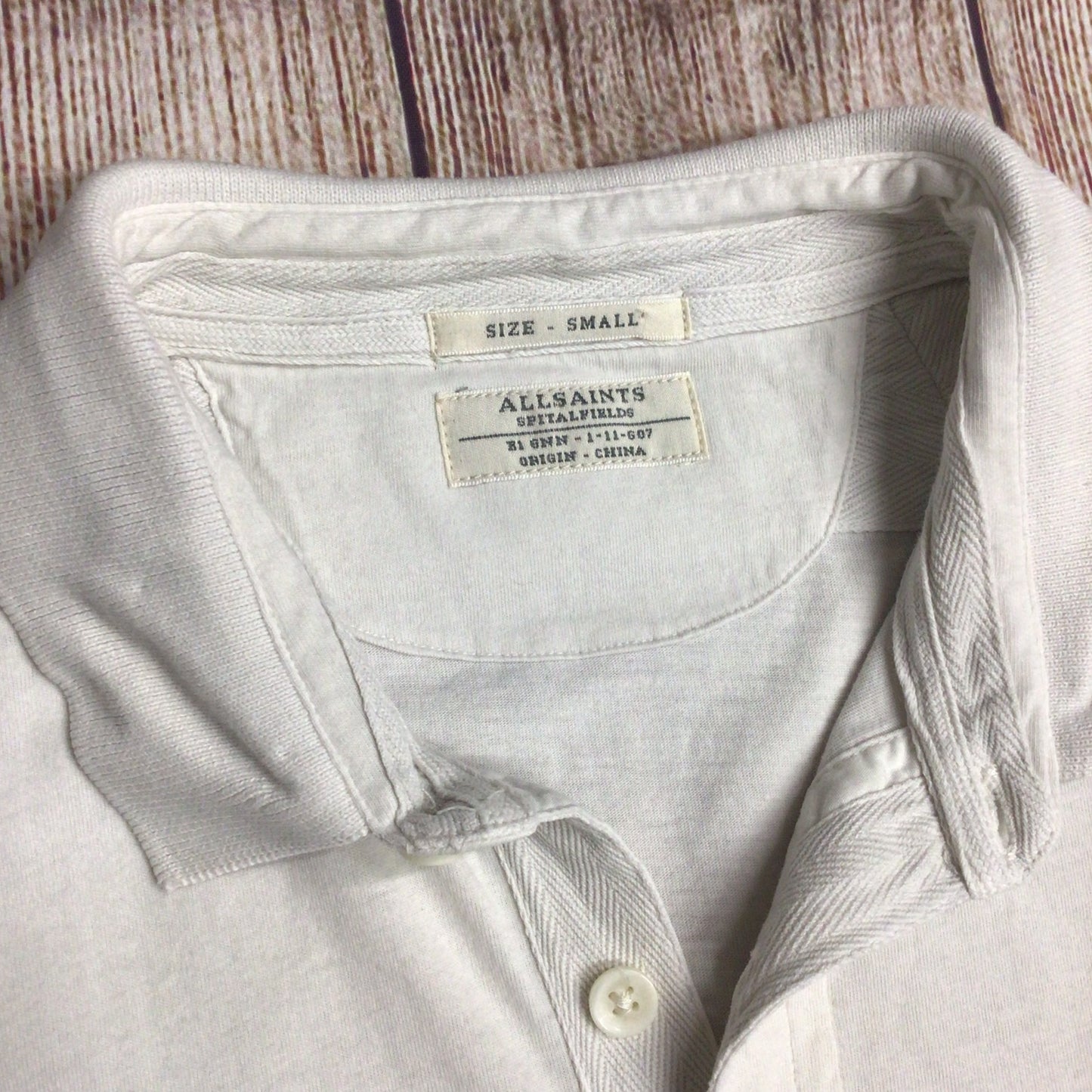 AllSaints Spitalfields Stone White 100% Cotton Polo Shirt Size S