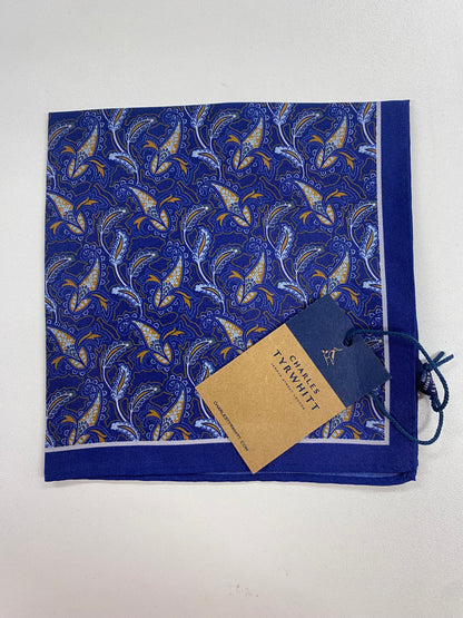 Charles Tyrwhitt Blue Silk Paisley Pocket Scarf BNWT