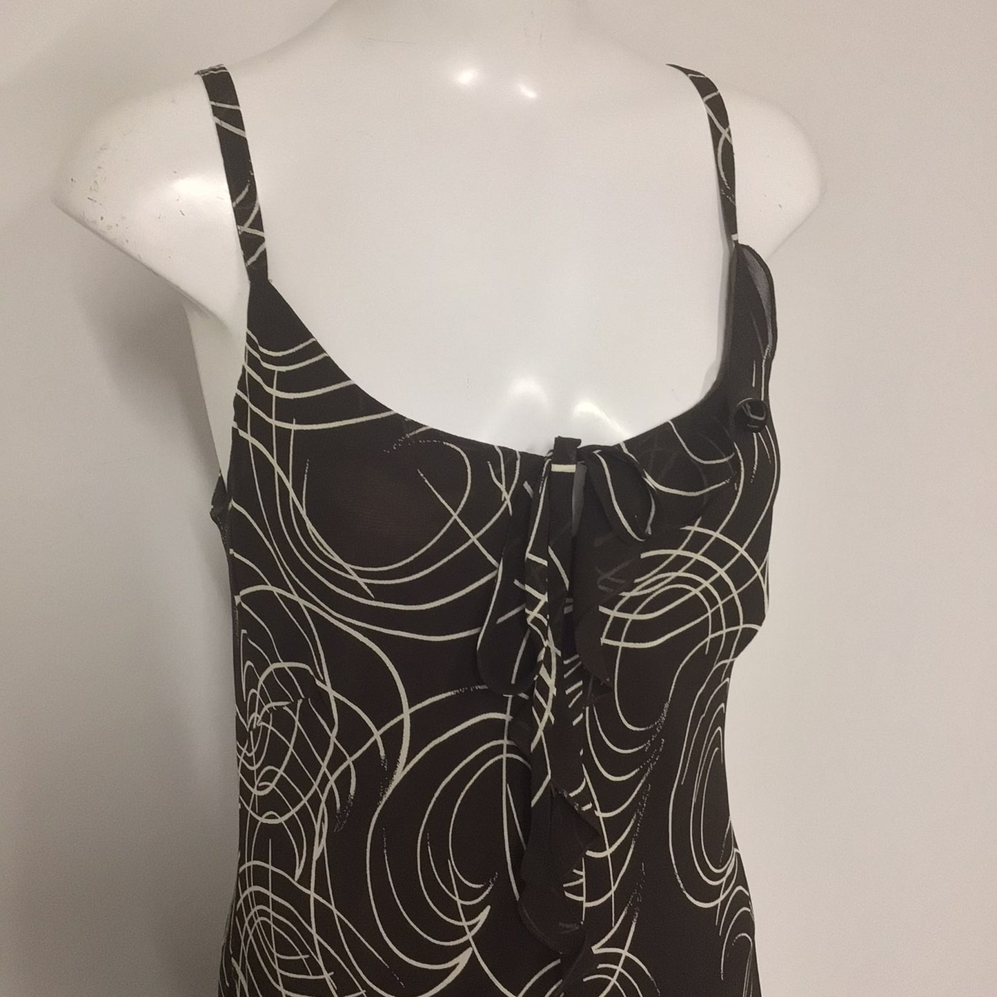 Femme Brown & Cream Swirl Floaty Strappy Dress w/Tie Front Size 18