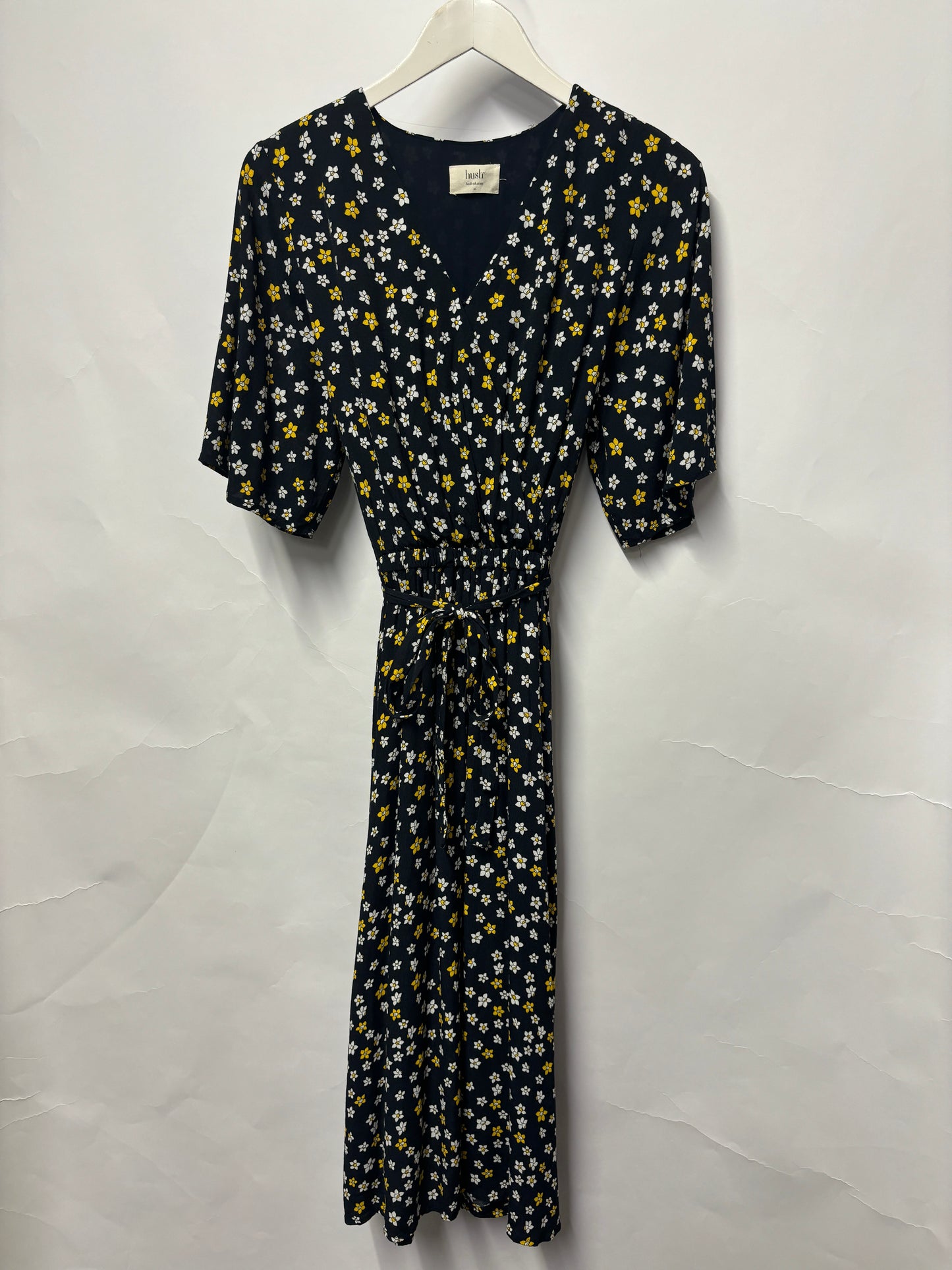 Hush Black, yellow and White Floral Mid Length Dress 10