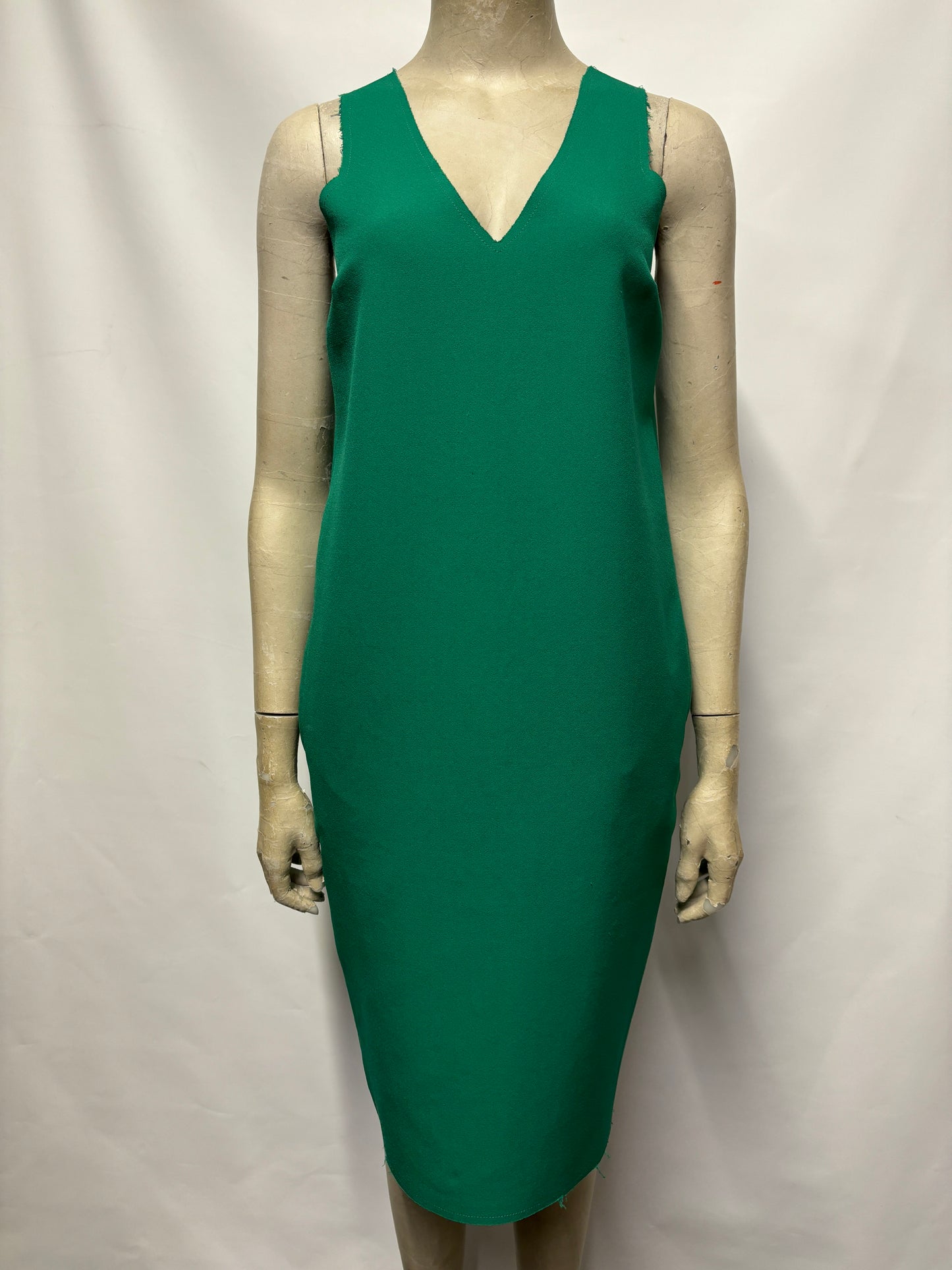 Finery Green Crepe Raw Edge Sheath Dress 8