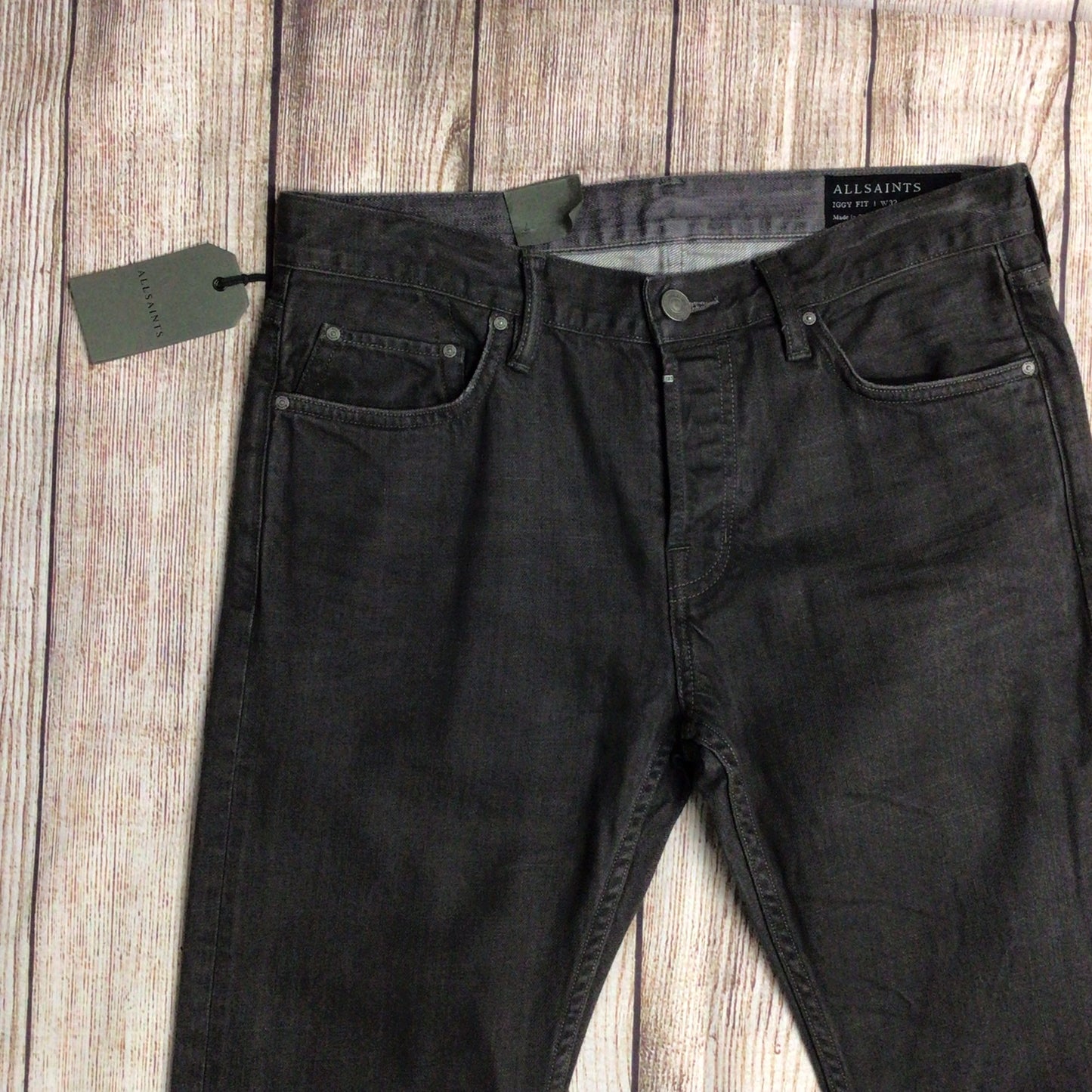 BNWT AllSaints Washed Black Cotton Setsu Iggy Fit Jeans Size W32 (on label)