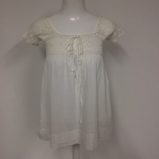 White Stuff White 100% Cotton Top w/Crochet Detail Size 1