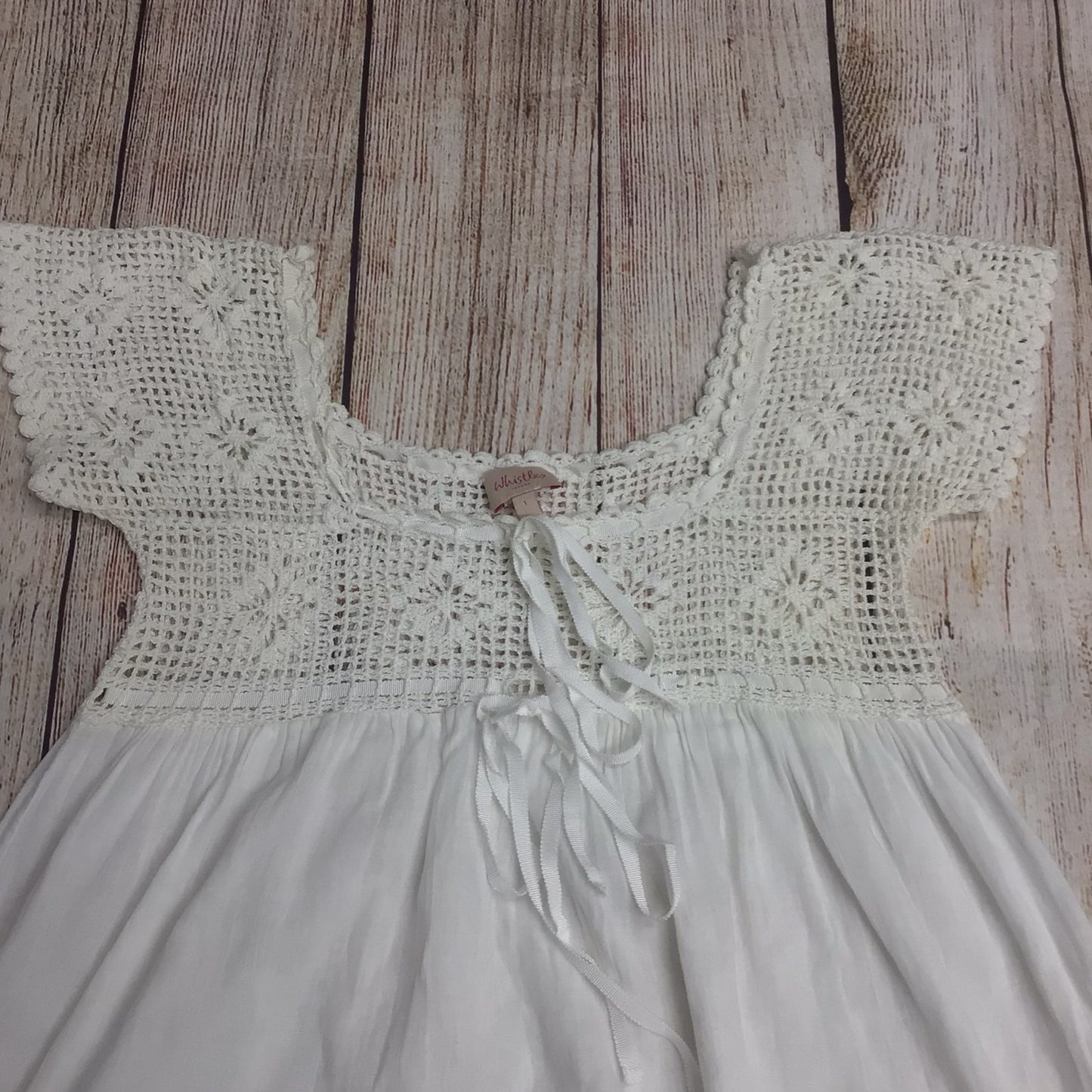 White Stuff White 100% Cotton Top w/Crochet Detail Size 1