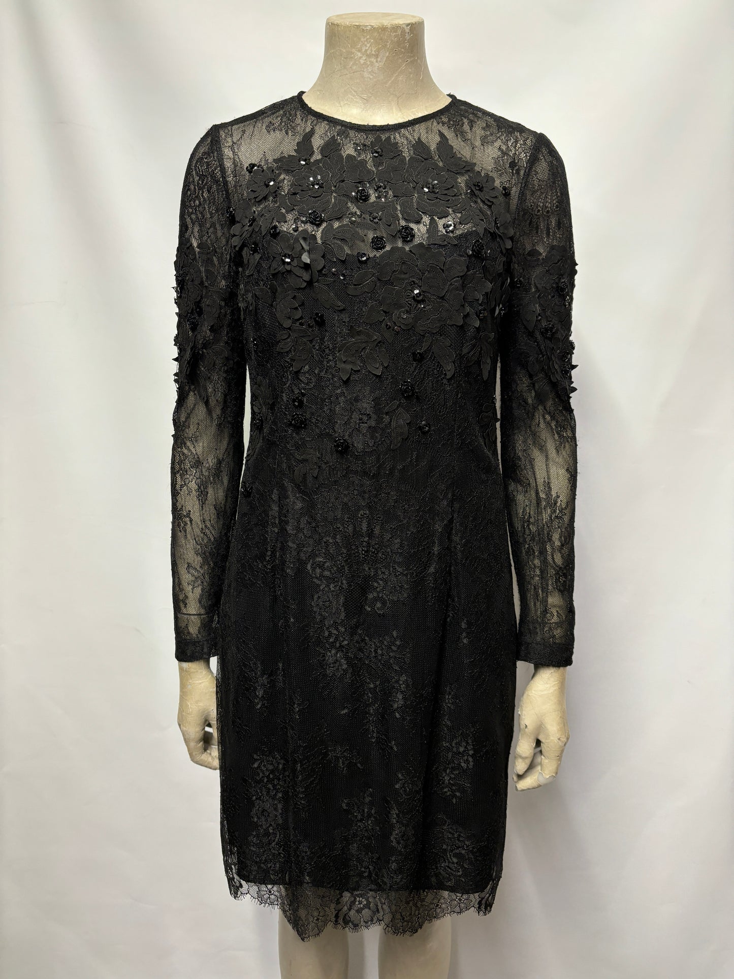 Karen Millen Black Lace Long Sleeve Floral Textured Dress 12