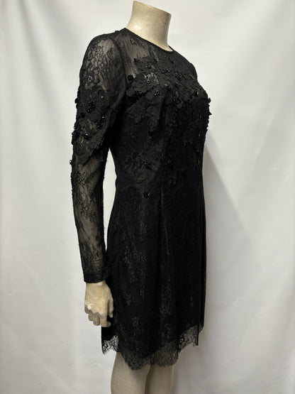 Karen Millen Black Lace Long Sleeve Floral Textured Dress 12