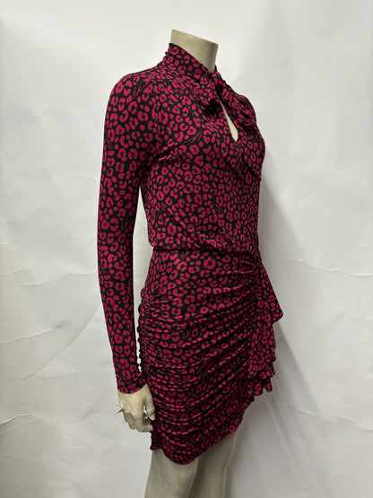 Michael Kors Black and Pink Leopard Print Dress XXS