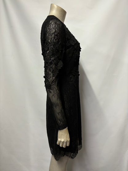 Karen Millen Black Lace Long Sleeve Floral Textured Dress 12