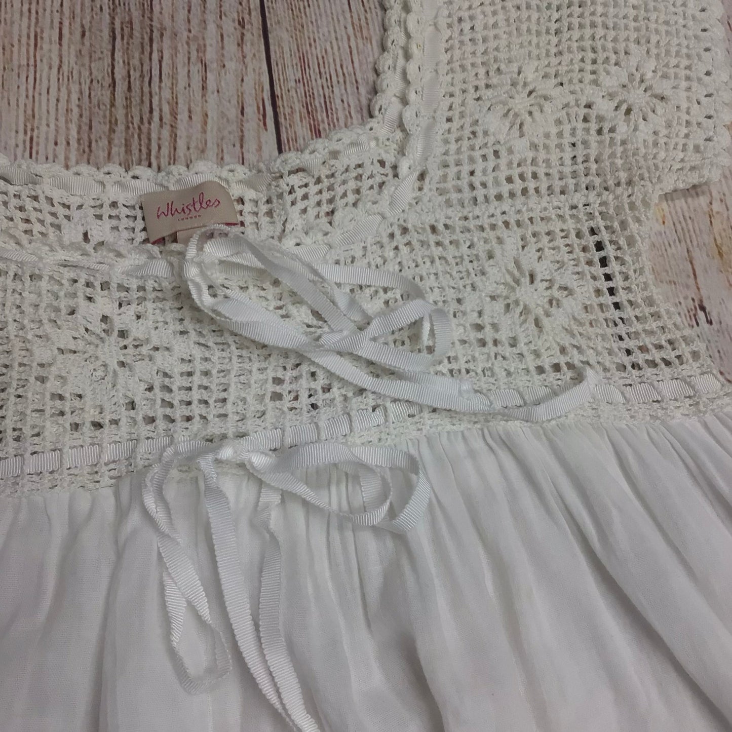 White Stuff White 100% Cotton Top w/Crochet Detail Size 1