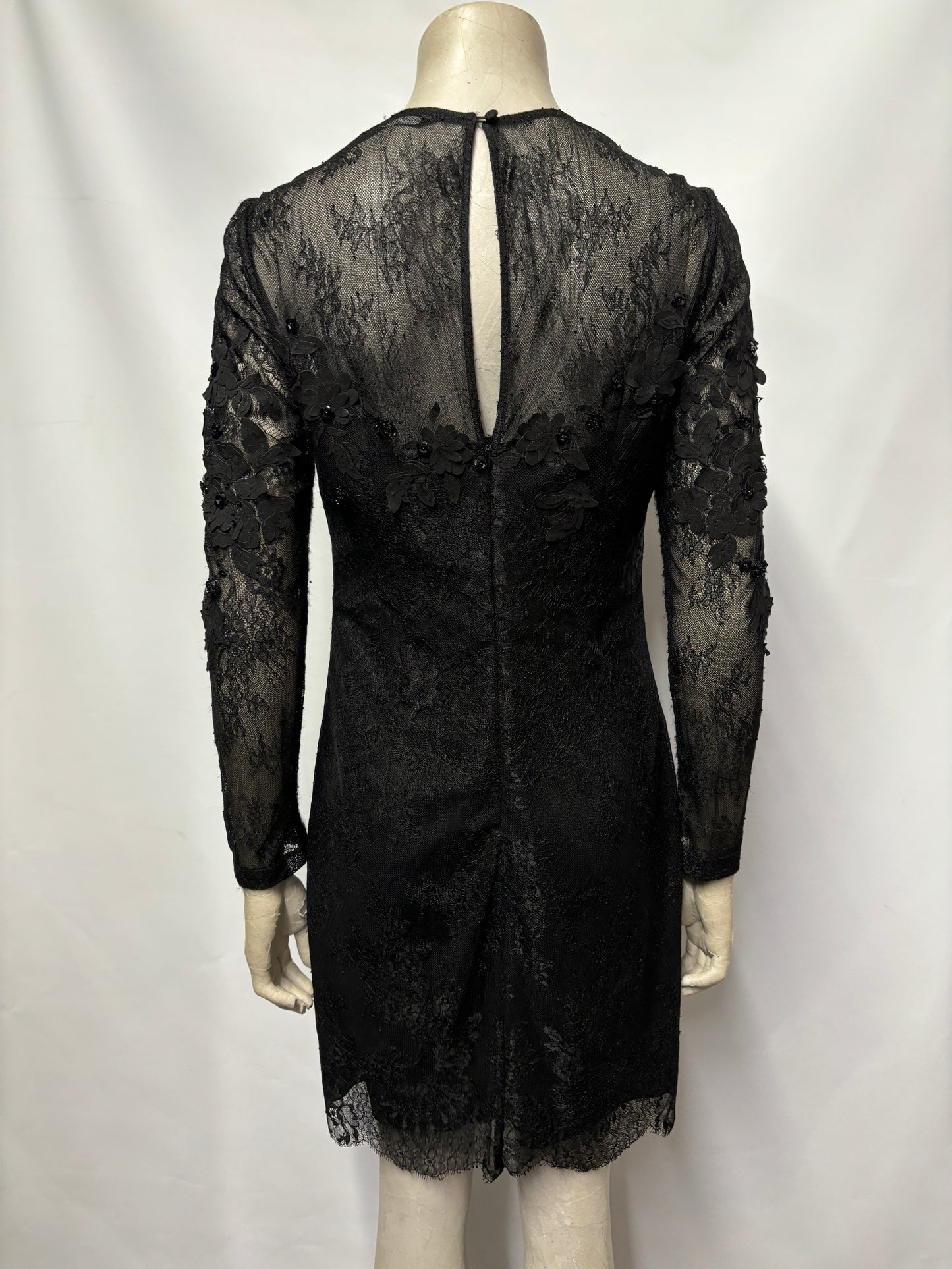 Karen Millen Black Lace Long Sleeve Floral Textured Dress 12