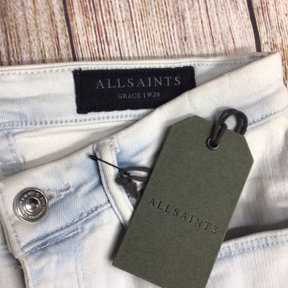 BNWT AllSaints Bleach Indigo Blue Grace Cropped Jeans Size W28 (on label)