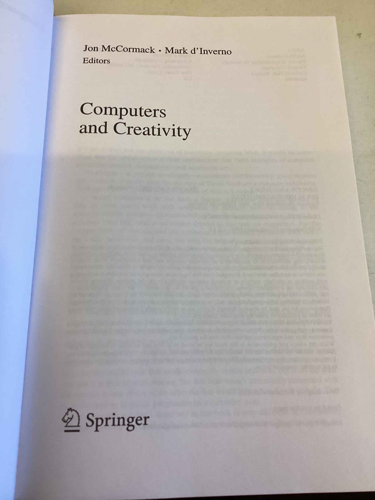 Computers and Creativity Jon McCormack Mark D'Inverno
