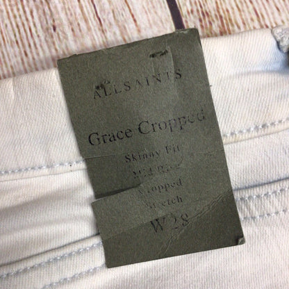 BNWT AllSaints Bleach Indigo Blue Grace Cropped Jeans Size W28 (on label)