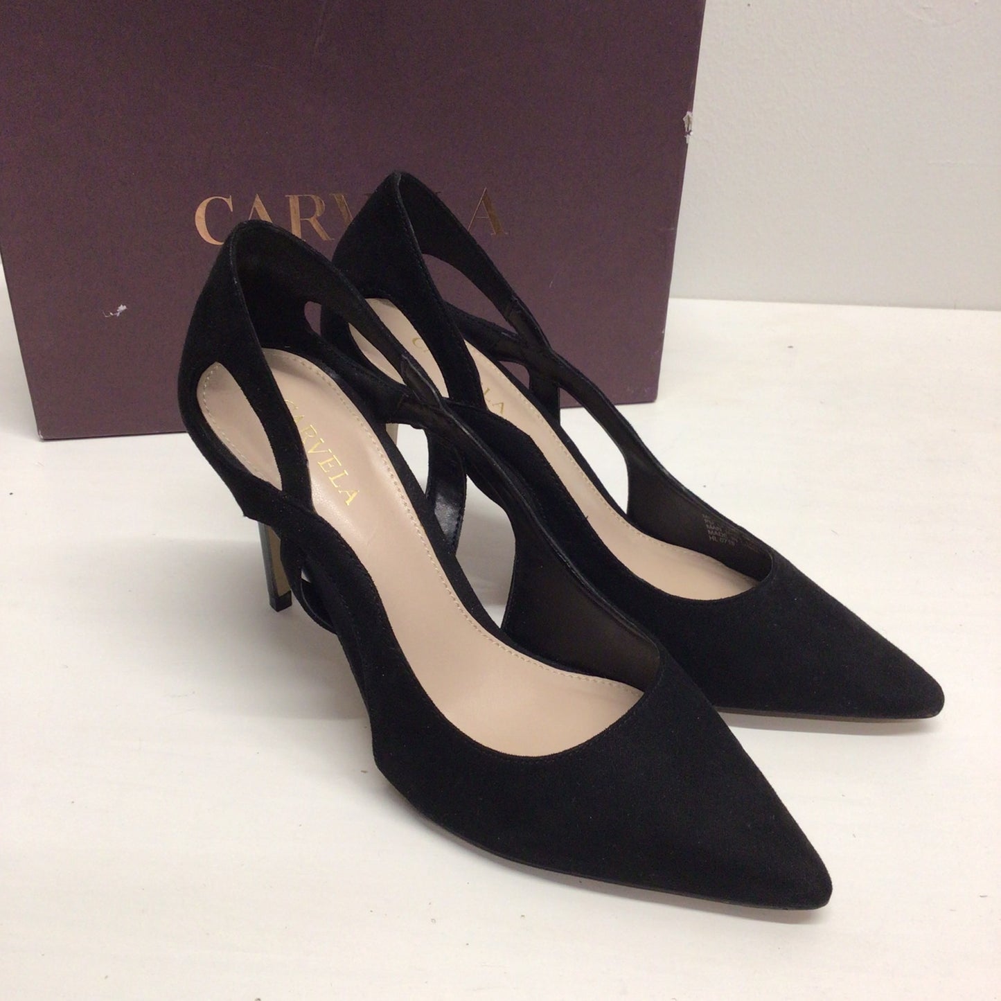 Carvela Black Suedette Karma Cut Out Stiletto Court Heels Size 36 EU