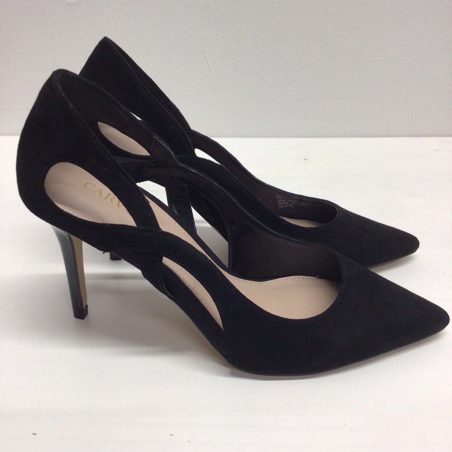 Carvela Black Suedette Karma Cut Out Stiletto Court Heels Size 36 EU