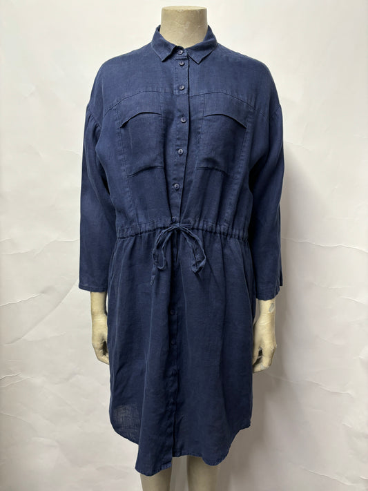 Whistles Navy Linen Shirt Dress 8