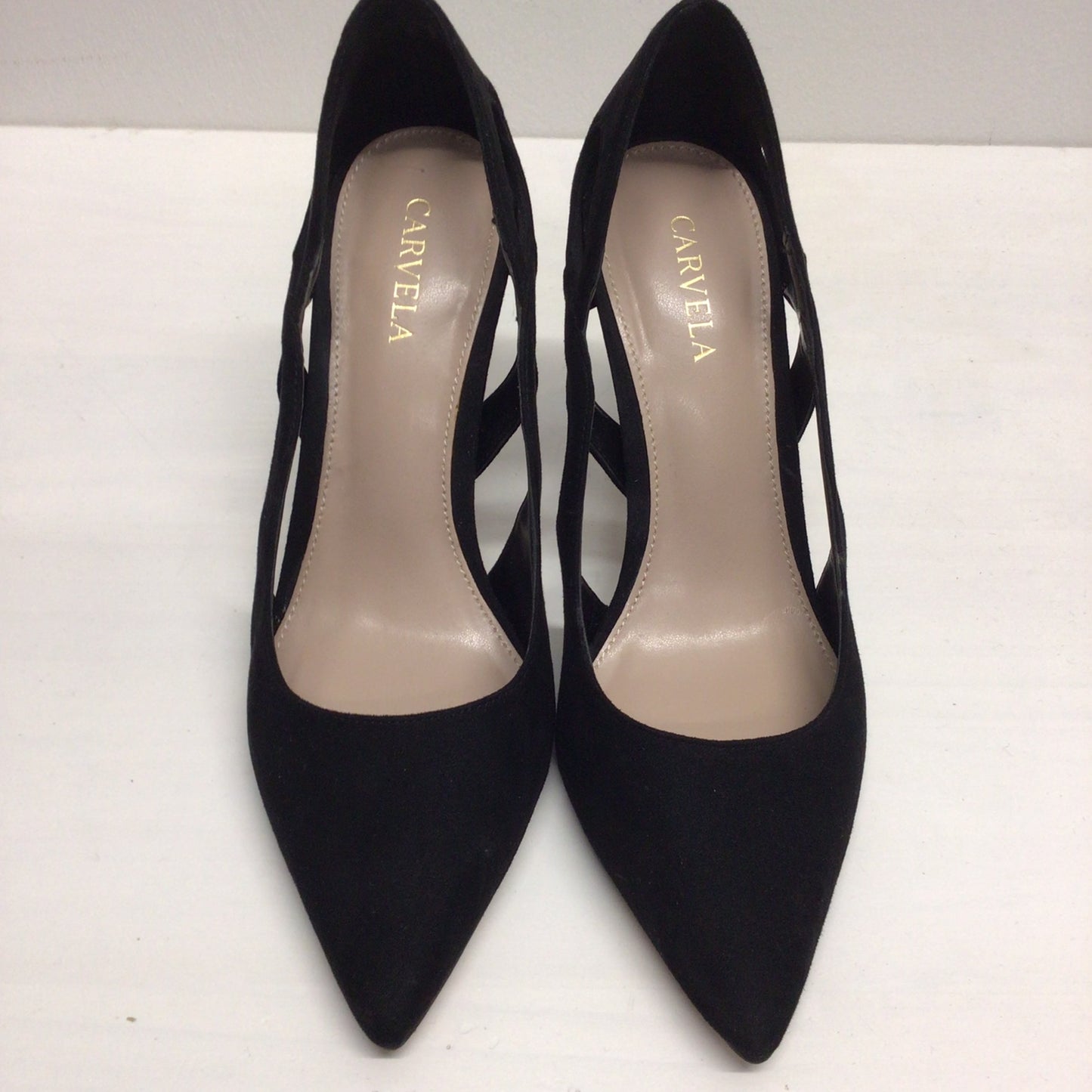 Carvela Black Suedette Karma Cut Out Stiletto Court Heels Size 36 EU