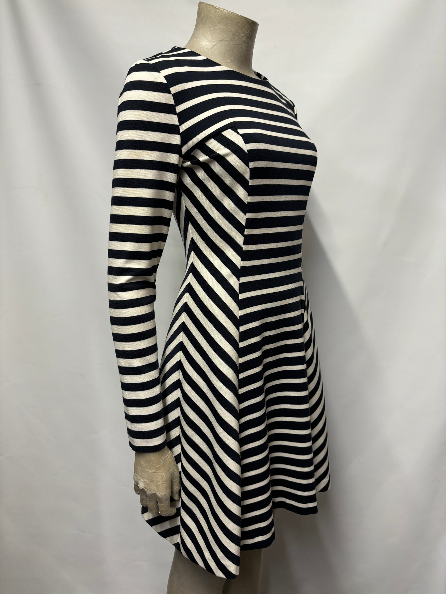 Michael Kors Navy and White Striped Long Sleeve Dress XS