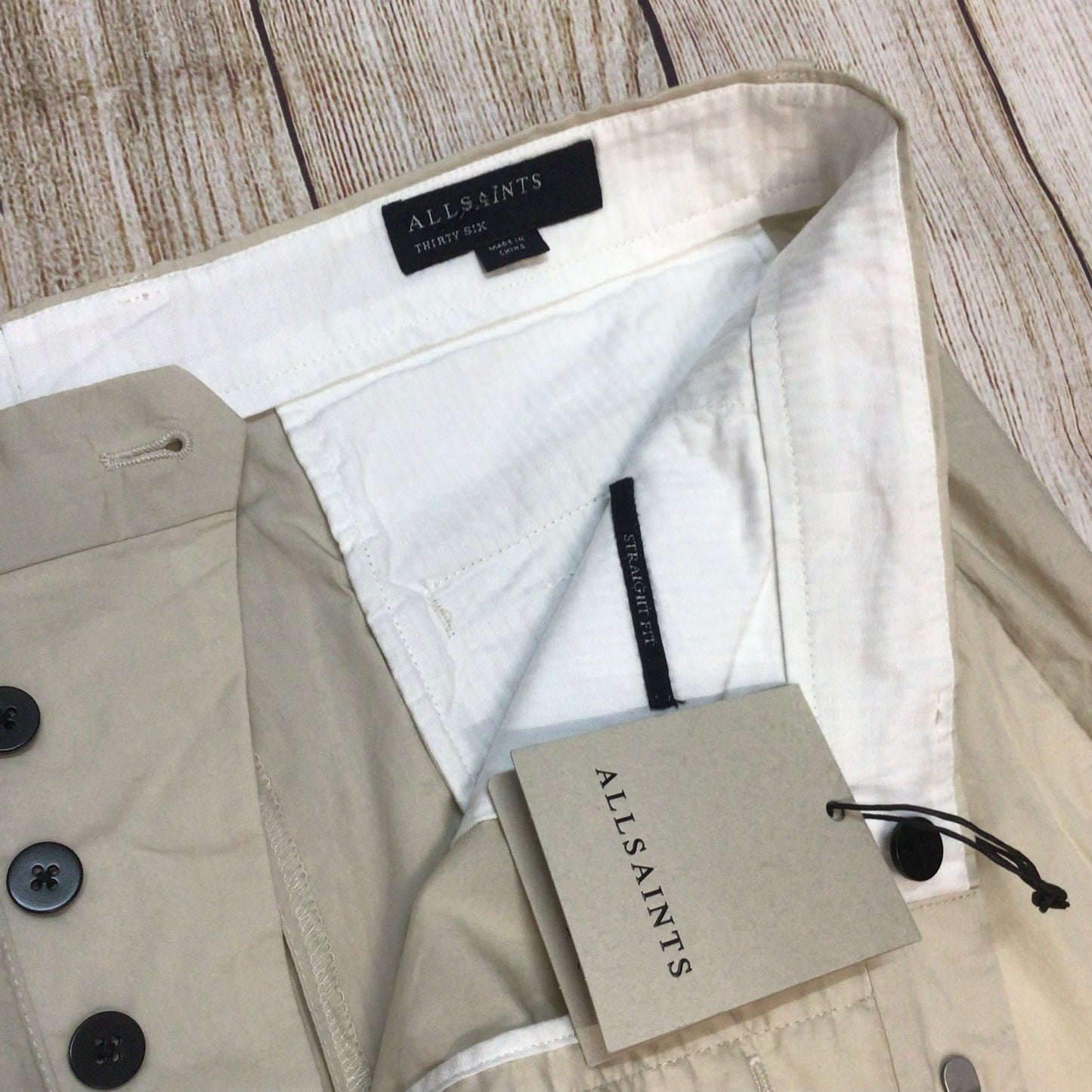 BNWT AllSaints Bailey Taupe Mars 100% Organic Cotton Lightweight Trousers Size 36