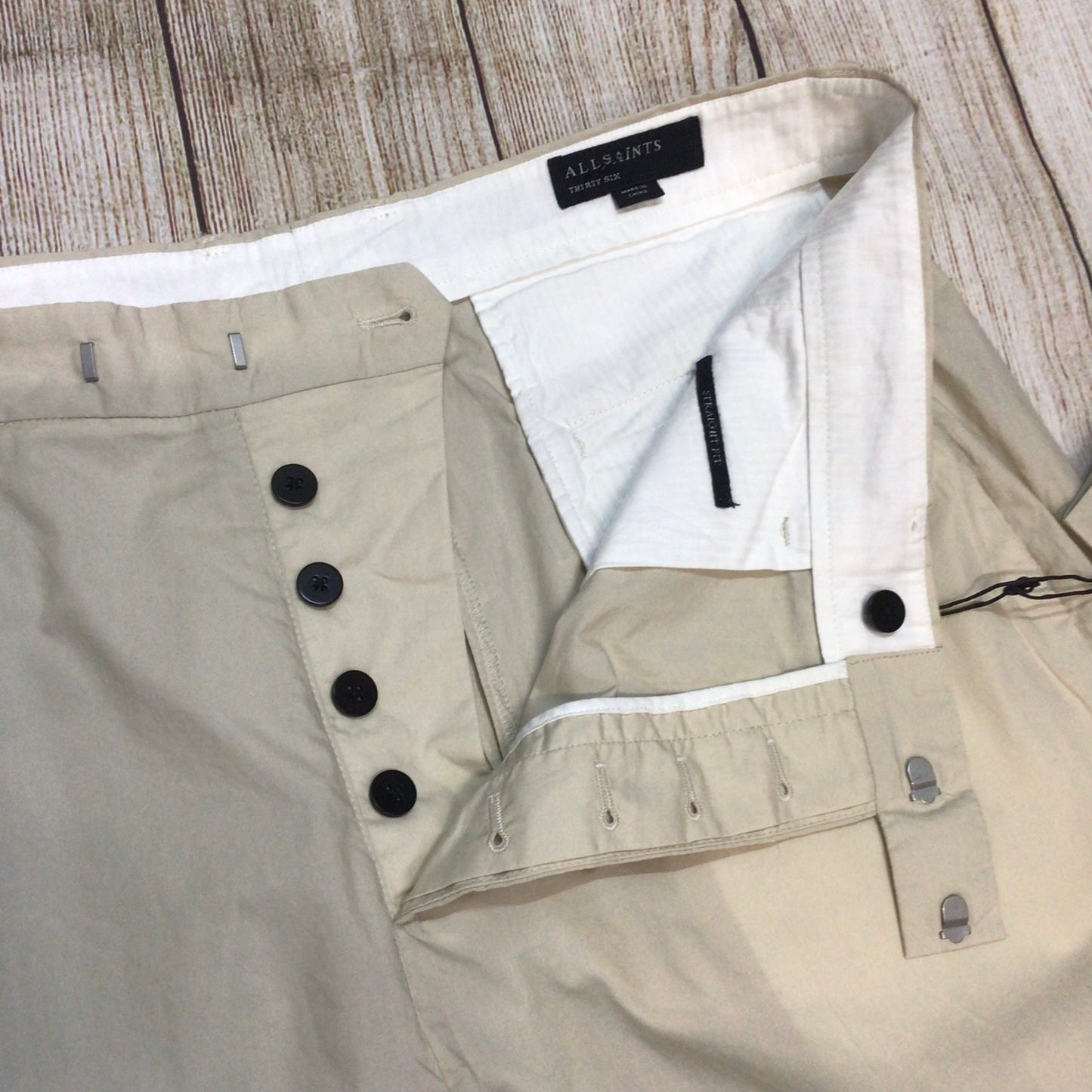 BNWT AllSaints Bailey Taupe Mars 100% Organic Cotton Lightweight Trousers Size 36