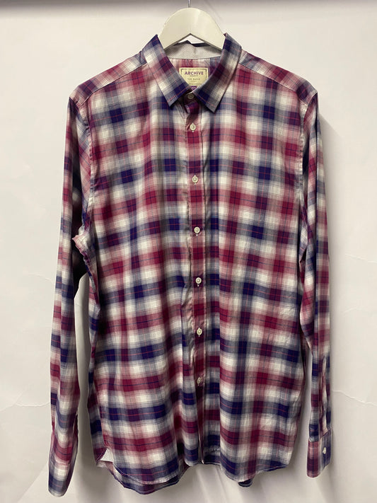 Ted Baker Purple Chequered Cotton Shirt 16.5