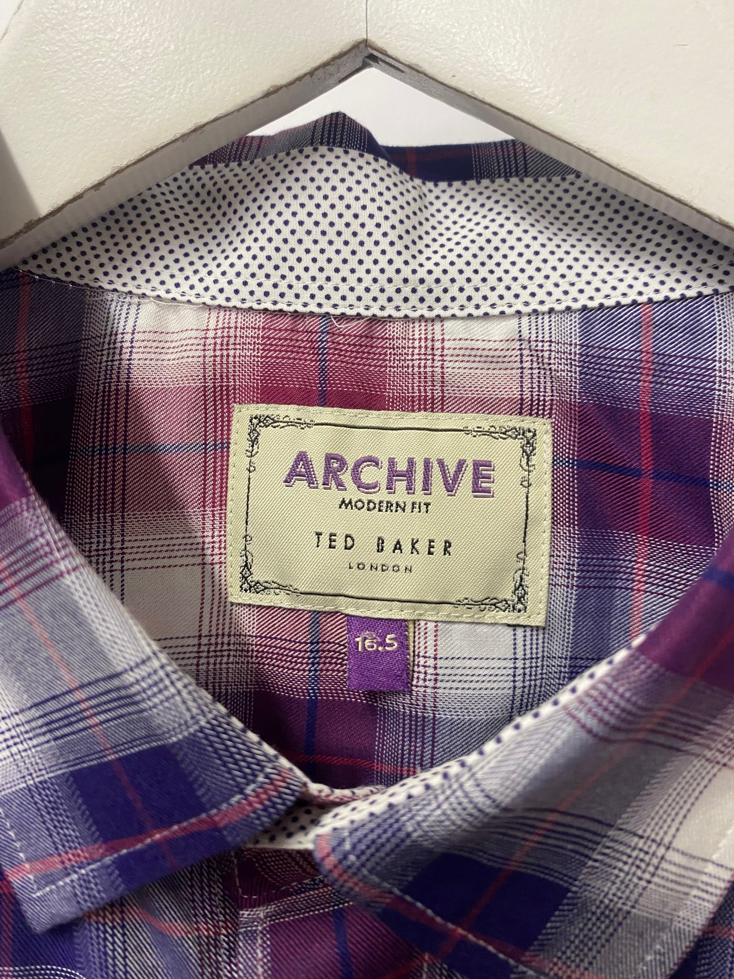 Ted Baker Purple Chequered Cotton Shirt 16.5