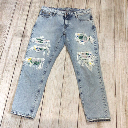 Denham Monroe Girlfriend Fit Light Blue Ripped Jeans Size W30