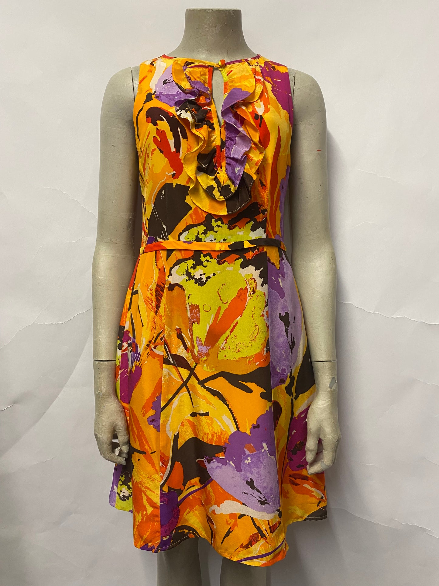 Nanette Lepore Orange Floral Print Silk Dress UK 6