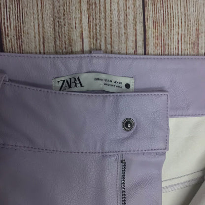 Zara Lilac Purple Faux Leather Wide Leg Trousers Size M