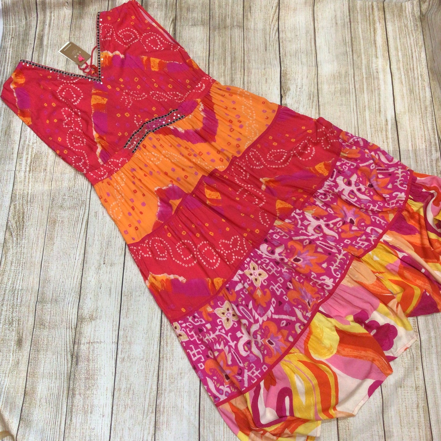 BNWT Monsoon Beach Red Orange Pink Maxi Dress Size XL