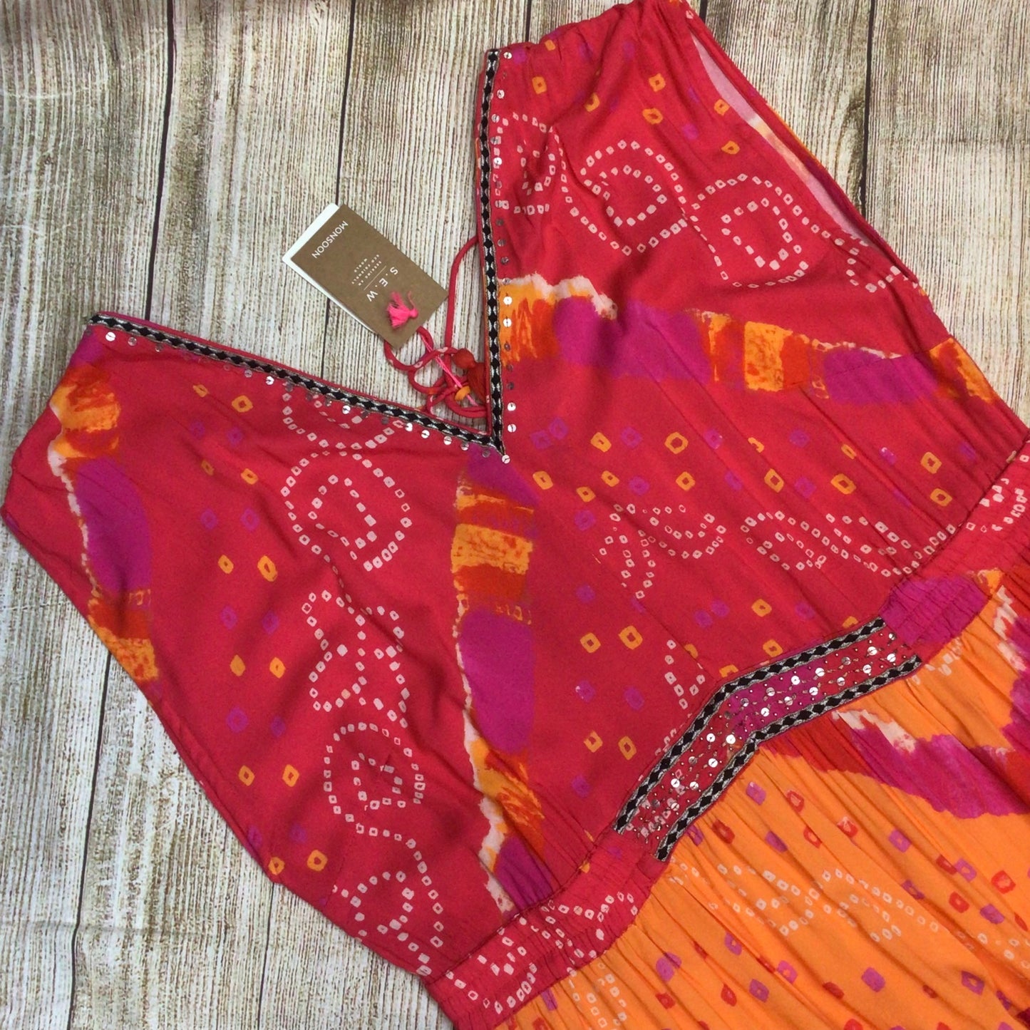 BNWT Monsoon Beach Red Orange Pink Maxi Dress Size XL
