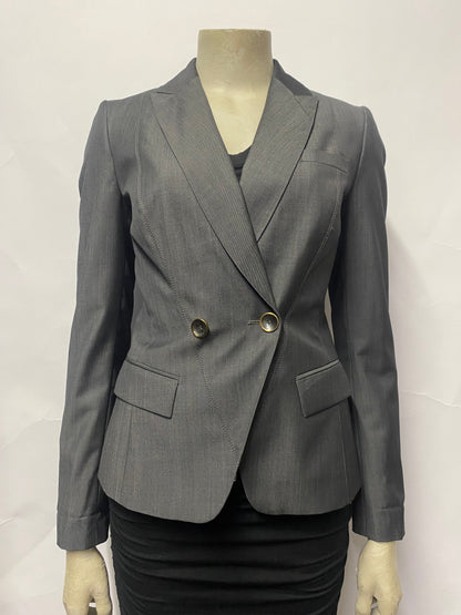 Ted Baker Grey Wool Double Breasted Asymmetric Blazer XS