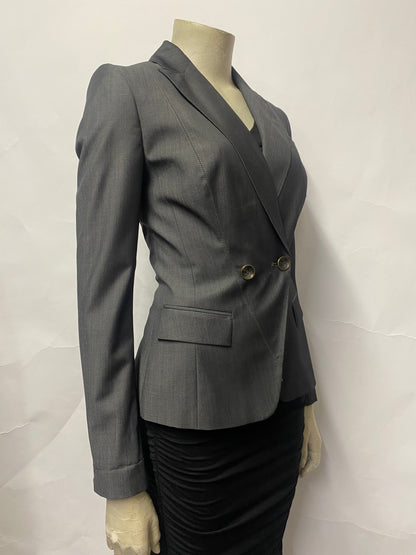 Ted Baker Grey Wool Double Breasted Asymmetric Blazer XS