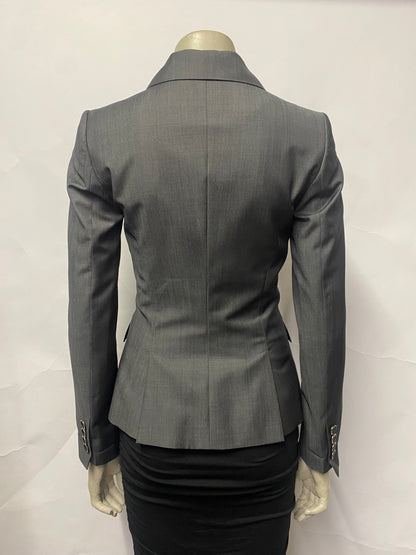 Ted Baker Grey Wool Double Breasted Asymmetric Blazer XS