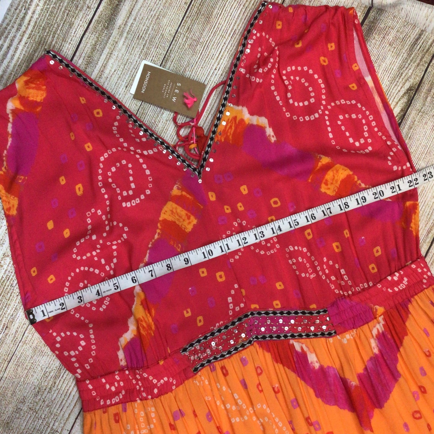 BNWT Monsoon Beach Red Orange Pink Maxi Dress Size XL