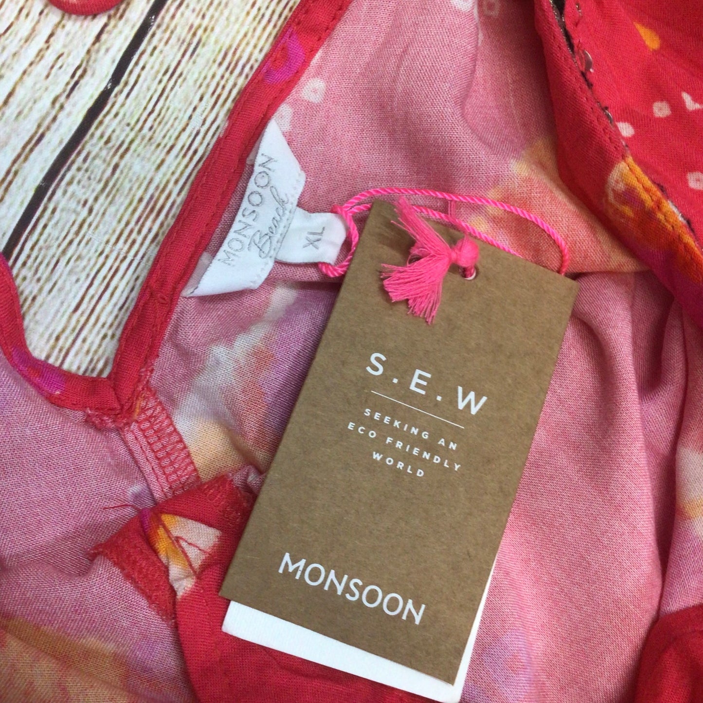 BNWT Monsoon Beach Red Orange Pink Maxi Dress Size XL