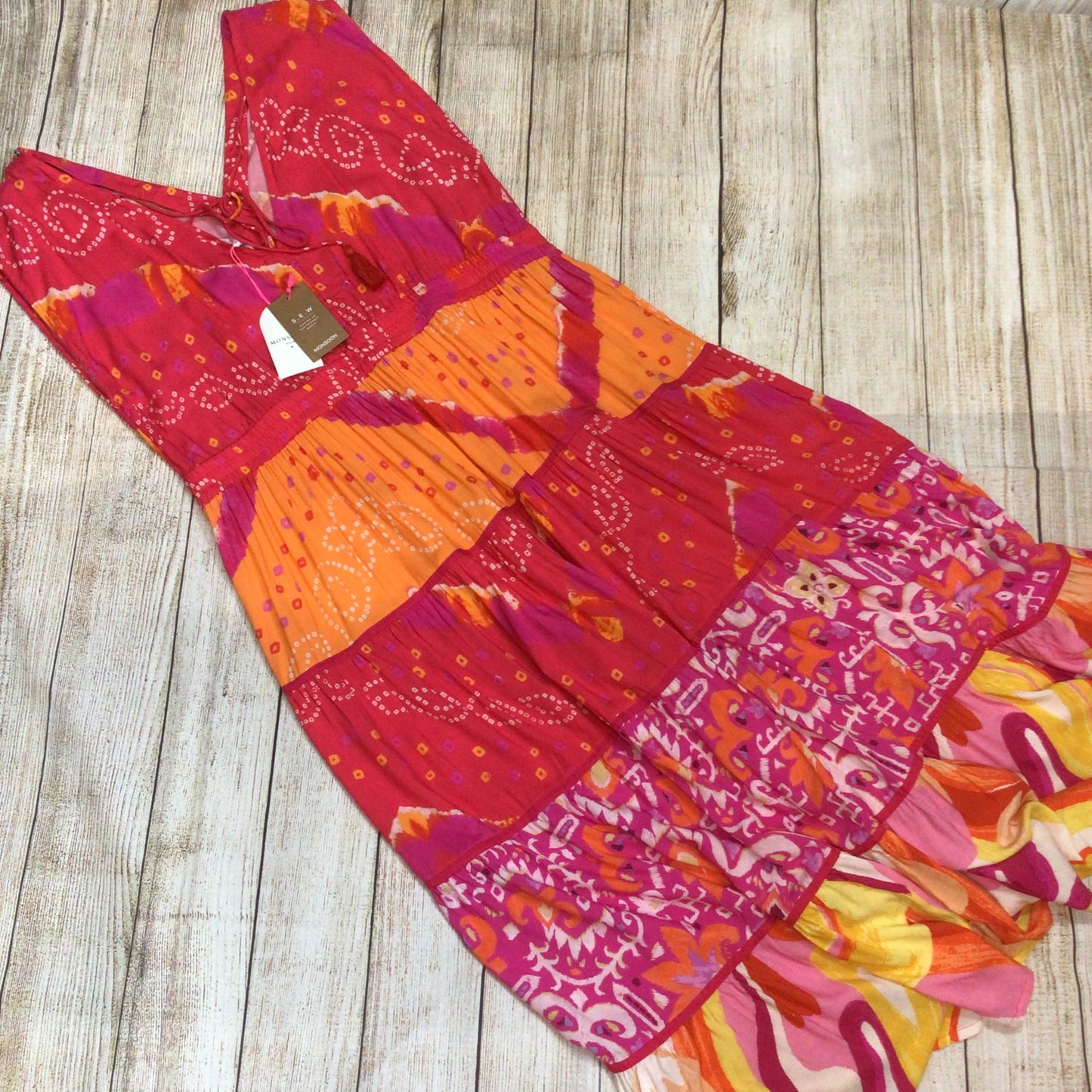BNWT Monsoon Beach Red Orange Pink Maxi Dress Size XL
