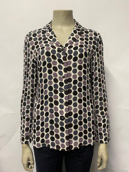 Jaeger White Spotted Silk Blouse Small