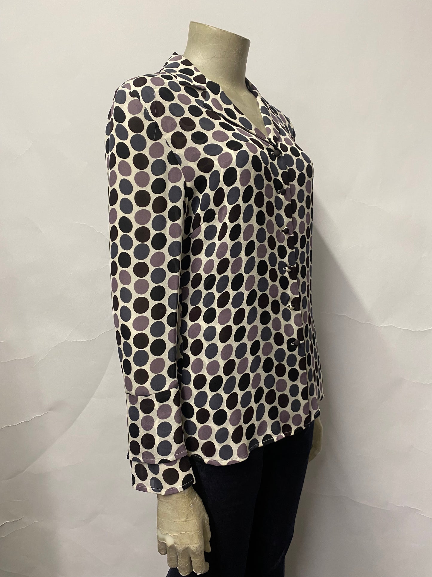 Jaeger White Spotted Silk Blouse Small