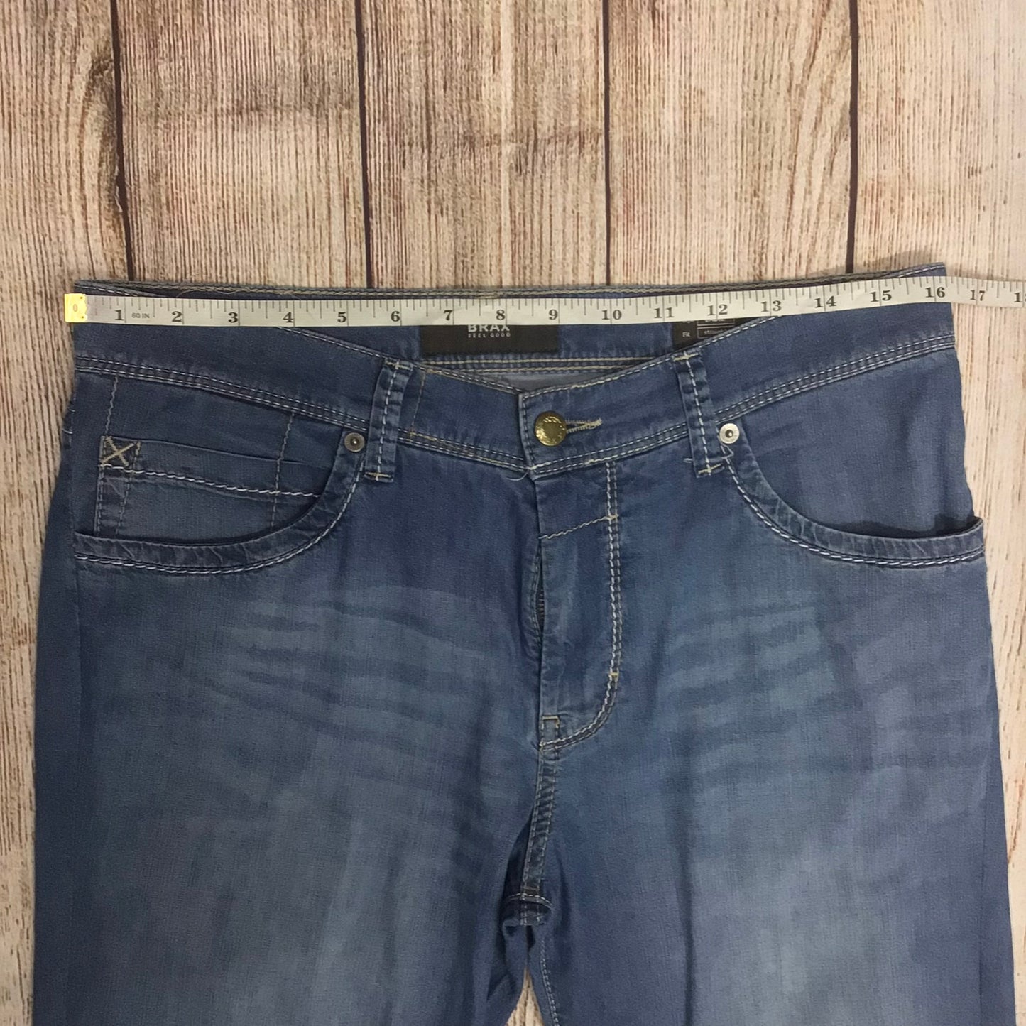 Brax Blue Cadiz Straight Leg Jeans Size W32 (approx)