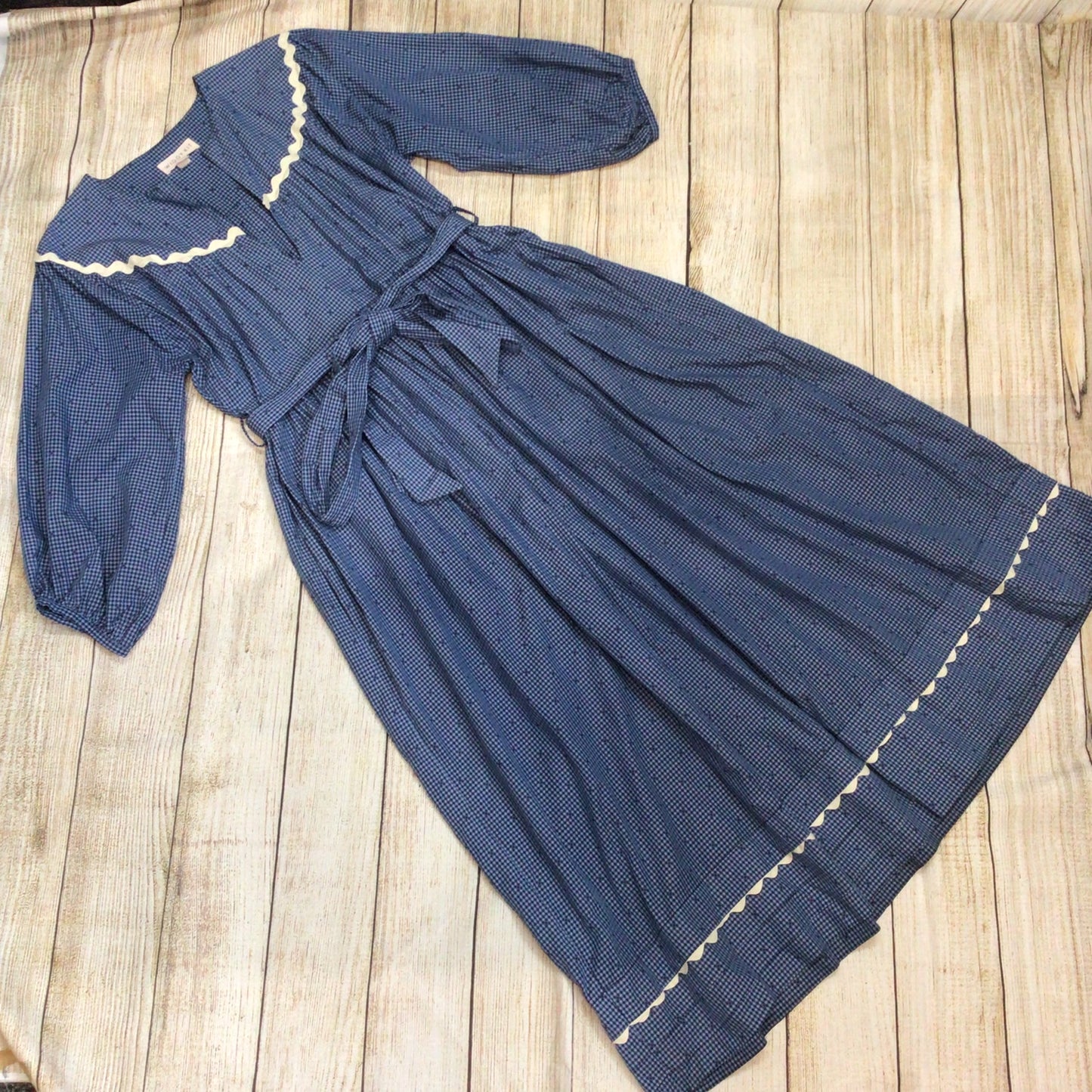 Wiggy Kit Blue Gingham Print 100% Cotton Maxi Dress w/Tie Waist Size S