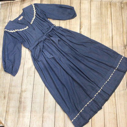 Wiggy Kit Blue Gingham Print 100% Cotton Maxi Dress w/Tie Waist Size S