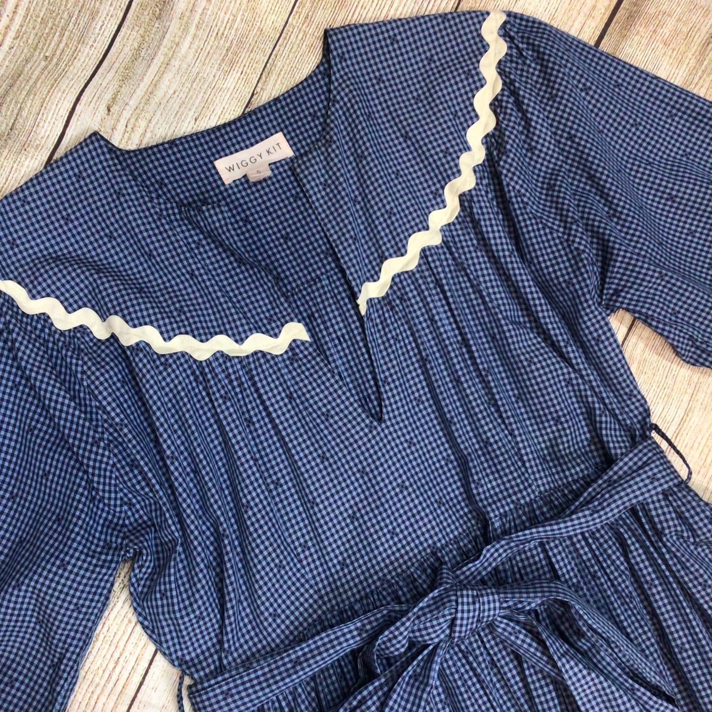 Wiggy Kit Blue Gingham Print 100% Cotton Maxi Dress w/Tie Waist Size S