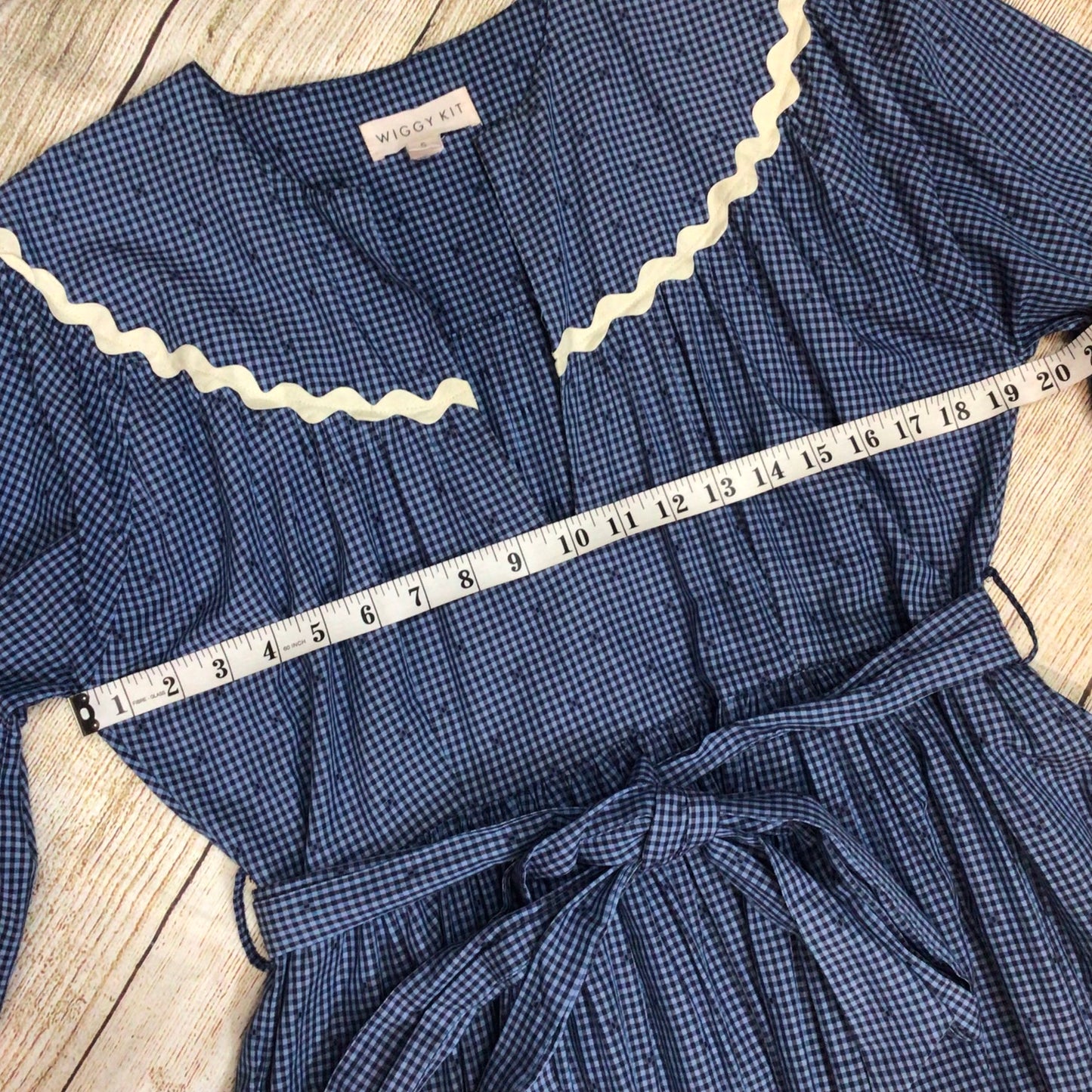 Wiggy Kit Blue Gingham Print 100% Cotton Maxi Dress w/Tie Waist Size S