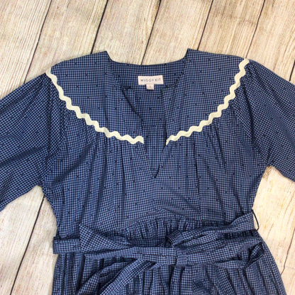 Wiggy Kit Blue Gingham Print 100% Cotton Maxi Dress w/Tie Waist Size S